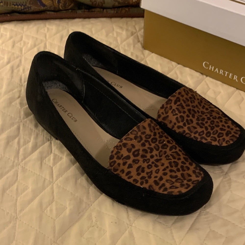 Leopard print vamp Suede loafers size 8.5